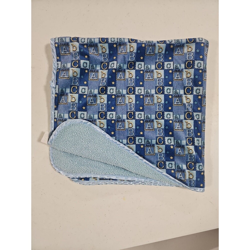 Little Beginnings Baby Boy Blue Blanket ABC’s 30”x30” Sherpa Trim Lovey Secure